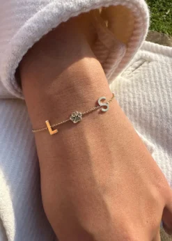 Solid Gold Multi-Initial Paw Print Bracelet