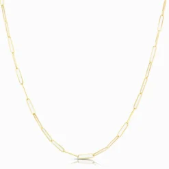 Solid Gold Paper Clip Chain Link Necklace