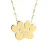 Solid Gold Paw Print Necklace with Initial Engraving