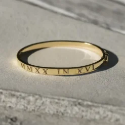 Solid Gold Roman Numeral Bangle