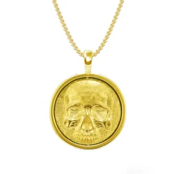 Solid Gold Skull Disk Pendant