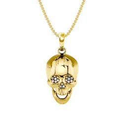 Solid Gold Skull Necklace With Diamond Eyes