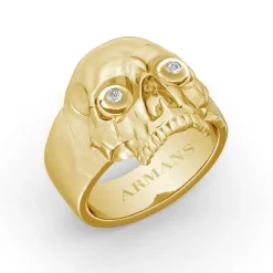 Solid Gold Skull Ring with Diamond Eyes