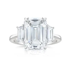 Three Stone Emerald Lab Grown Engagement Ring