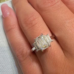 Three Stone Emerald Lab Grown Engagement Ring