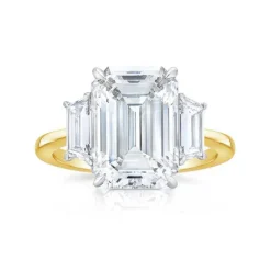 Three Stone Emerald Lab Grown Engagement Ring