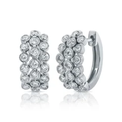 Triple Row Bezel Set Diamond Huggies