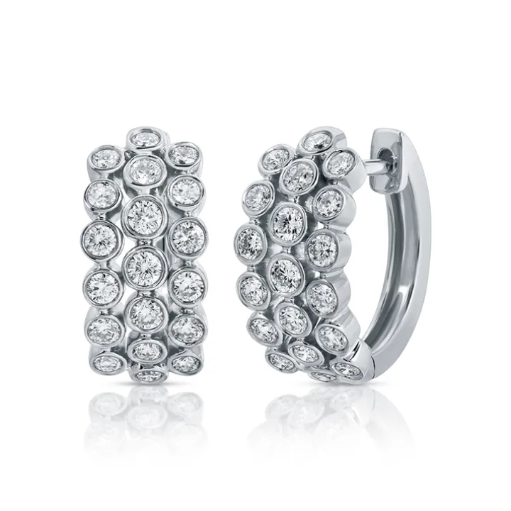 Triple Row Bezel Set Diamond Huggies