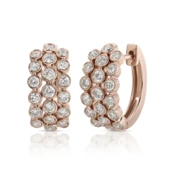 Triple Row Bezel Set Diamond Huggies