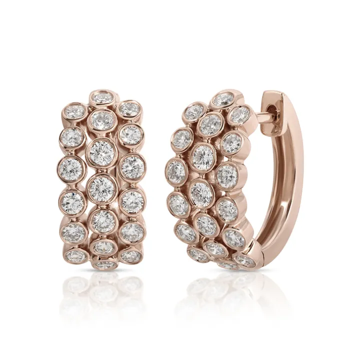 Triple Row Bezel Set Diamond Huggies