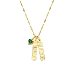Vertical Name Necklace with Gemstone Heart